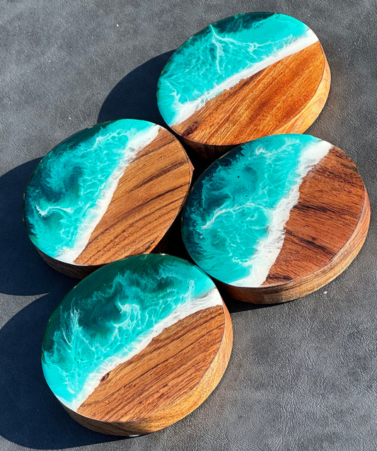 Acacia ocean coasters - moody seas