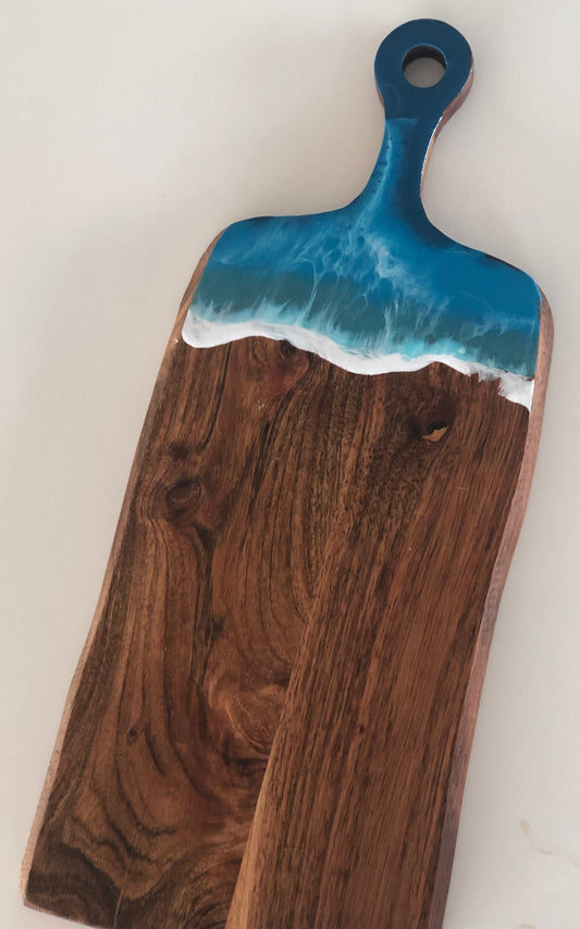 Small rustic Acacia paddle board with wave art