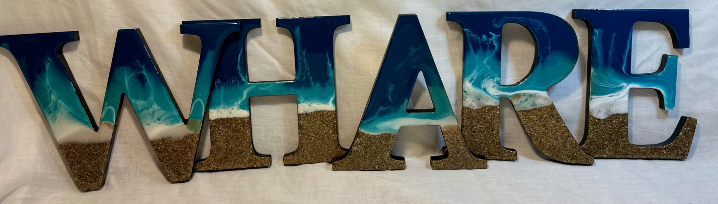 Resin art letters - WHARE