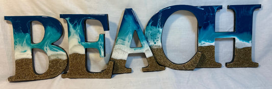 Resin art lettering - BEACH