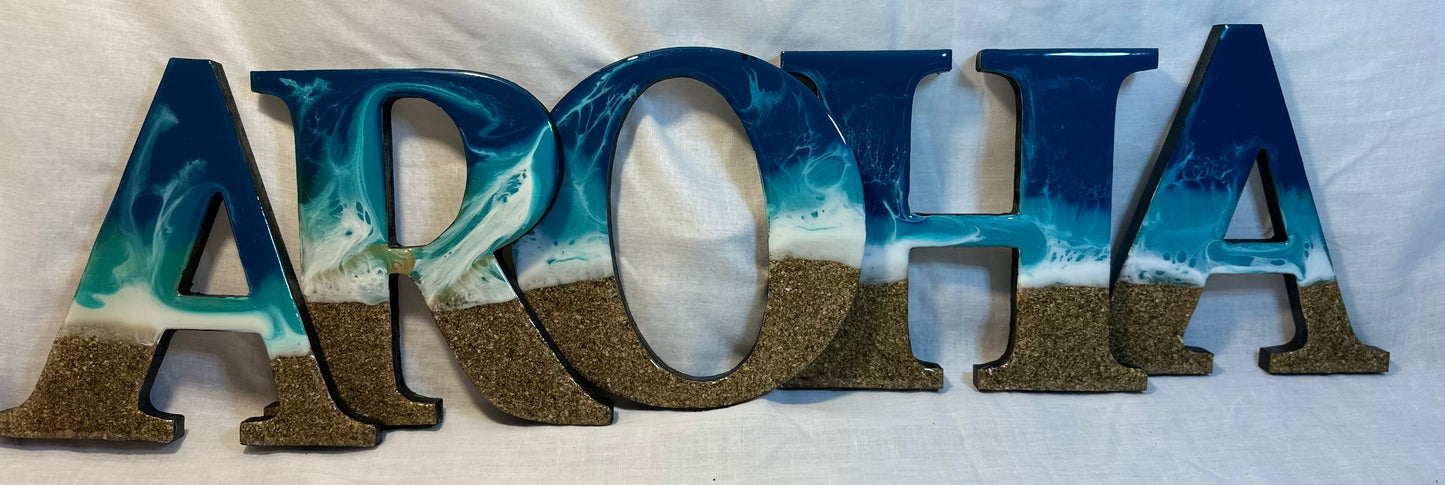 Resin art lettering - AROHA